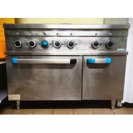 Fourneau 6 feux électriques, four et placard neutre ouvert - face avant