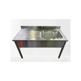 Plonge inox 1 bac - Égouttoir à droite - Profondeur 700 mm - Longueur 1400 mm - Piètement simple - Nosem