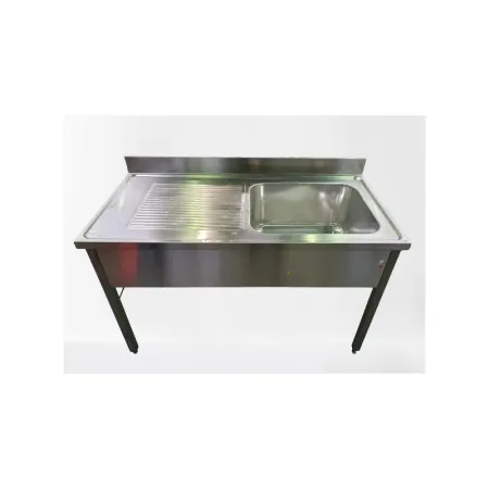 Plonge inox 1 bac - Egouttoir à droite - Profondeur 700 mm - Longueur 1400 mm - Piètement simple - Nosem